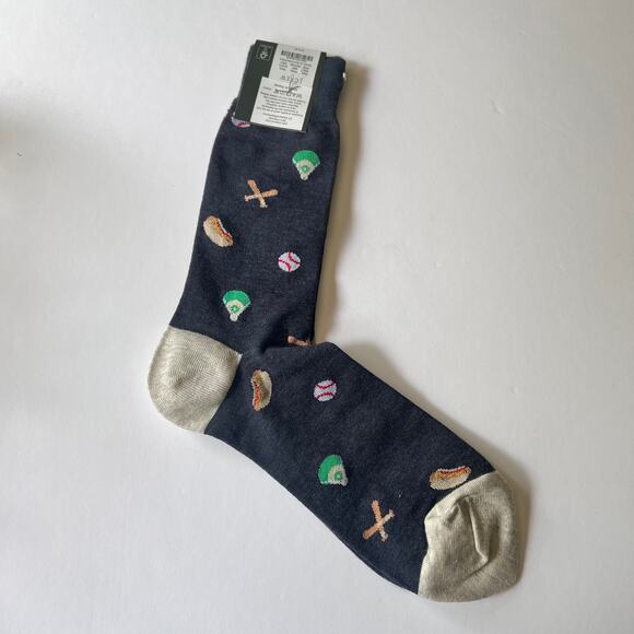 J.Crew Men's Crew Style Socks Baseball Print OS NWT - Picture 1 of 6
